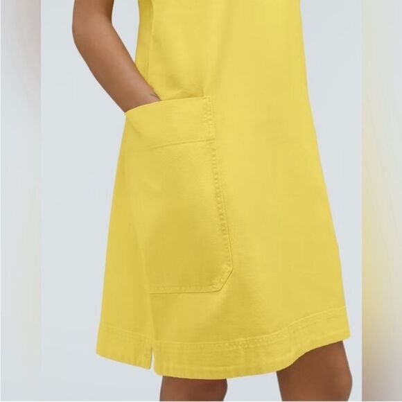 EVERLANE The Cross-Back Apron Mini Denim Dress Organic Cotton in Lemon Small - Picture 3 of 10